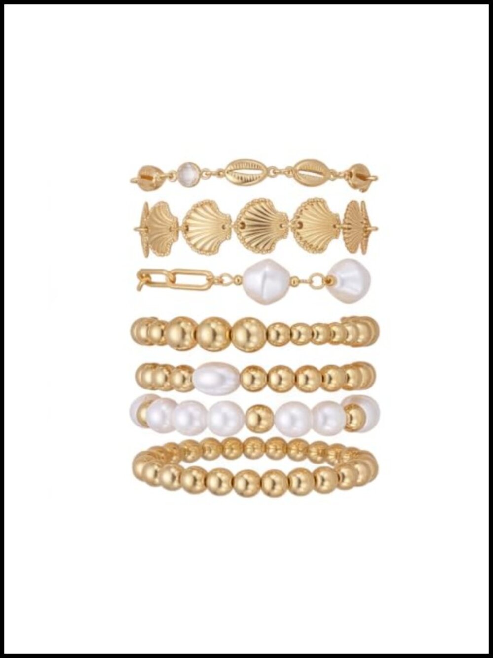 7 Pcs Gold Plated Stackable Stretch Bead Bracelets Set